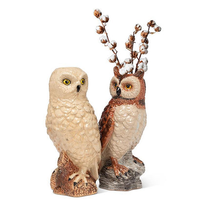 Tall Horned Owl Vase Brown