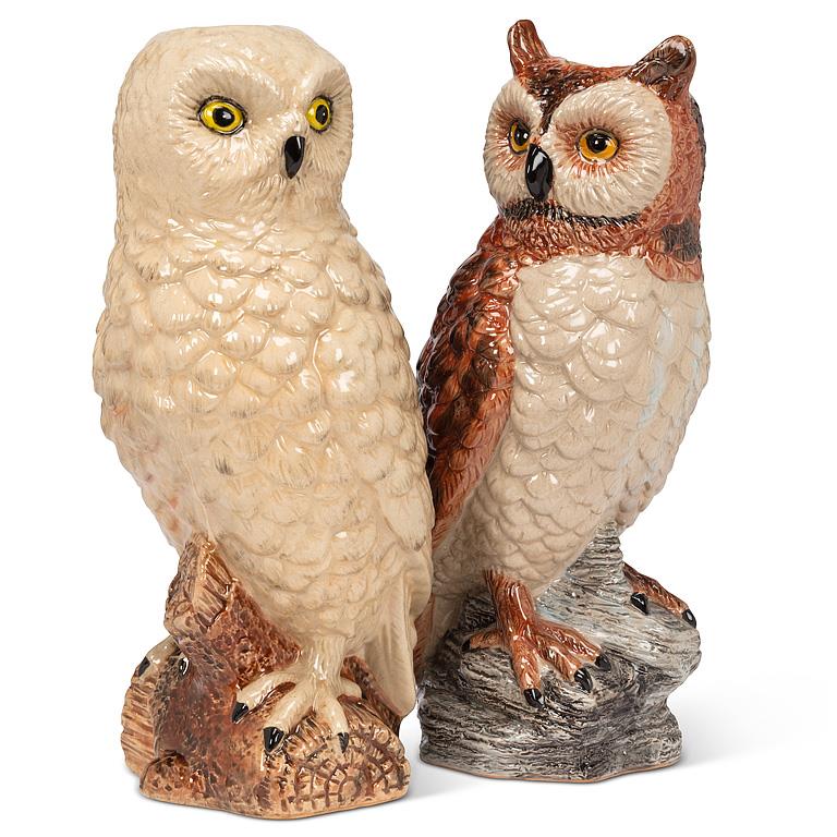 Tall Horned Owl Vase Brown