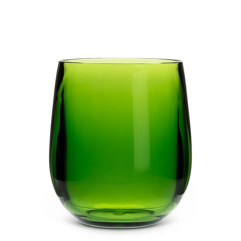 Jewel-toned green acrylic tumbler with cut-glass texture, 4 inches tall
