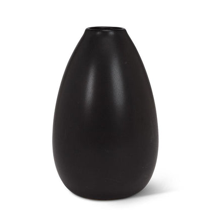 Matte black teardrop-shaped bud vase with narrow neck, 4.5 inches tall