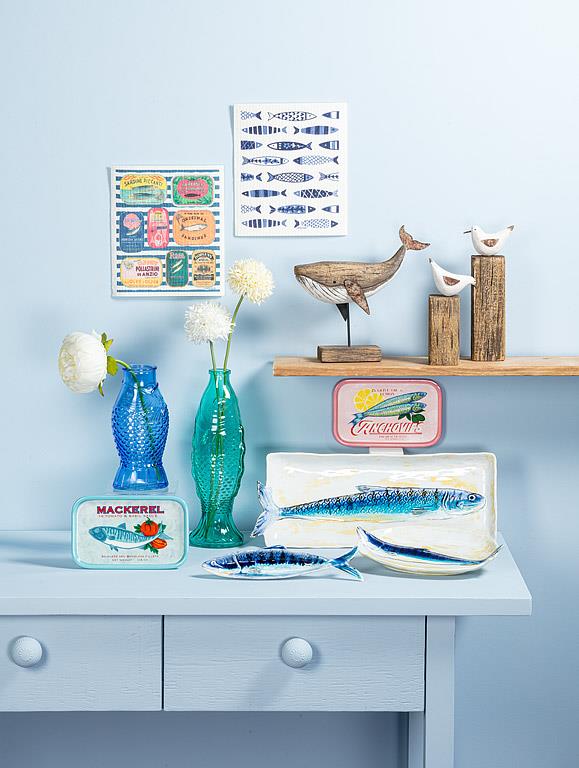 Long Slim Fish Dish Blue/ Yellow