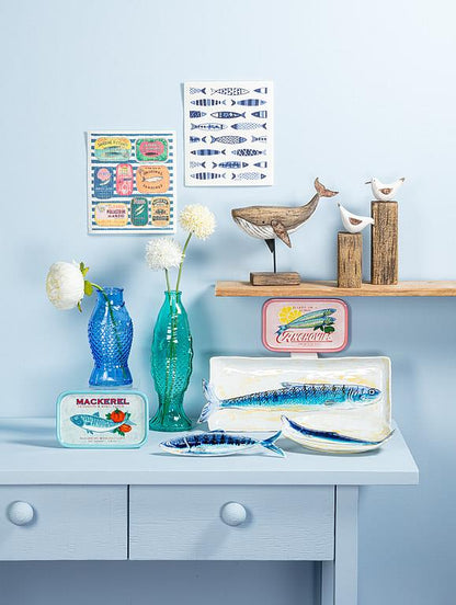 Long Slim Fish Dish Blue/ Yellow