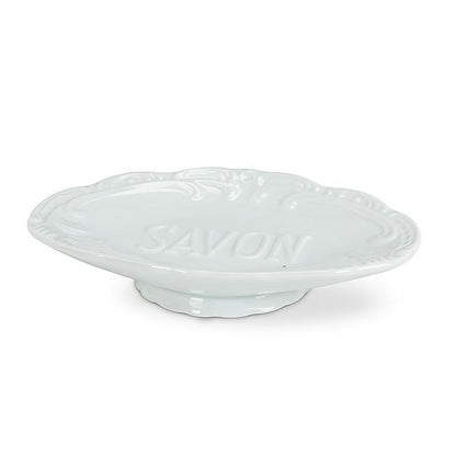 White embossed oval bone china soap dish, 6 inches long