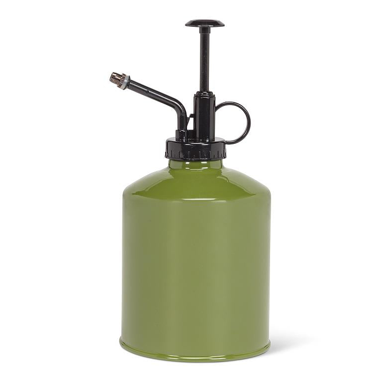Green galvanized steel plant mister with pump top, 8 inches tall