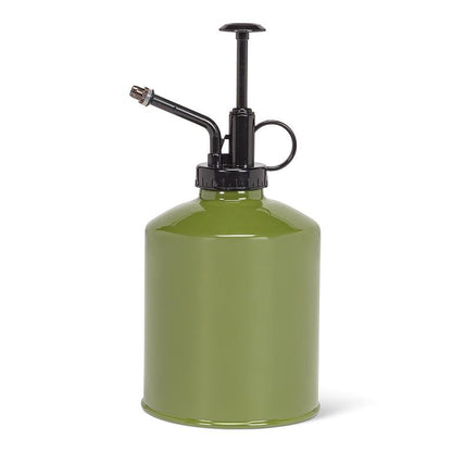 Green galvanized steel plant mister with pump top, 8 inches tall