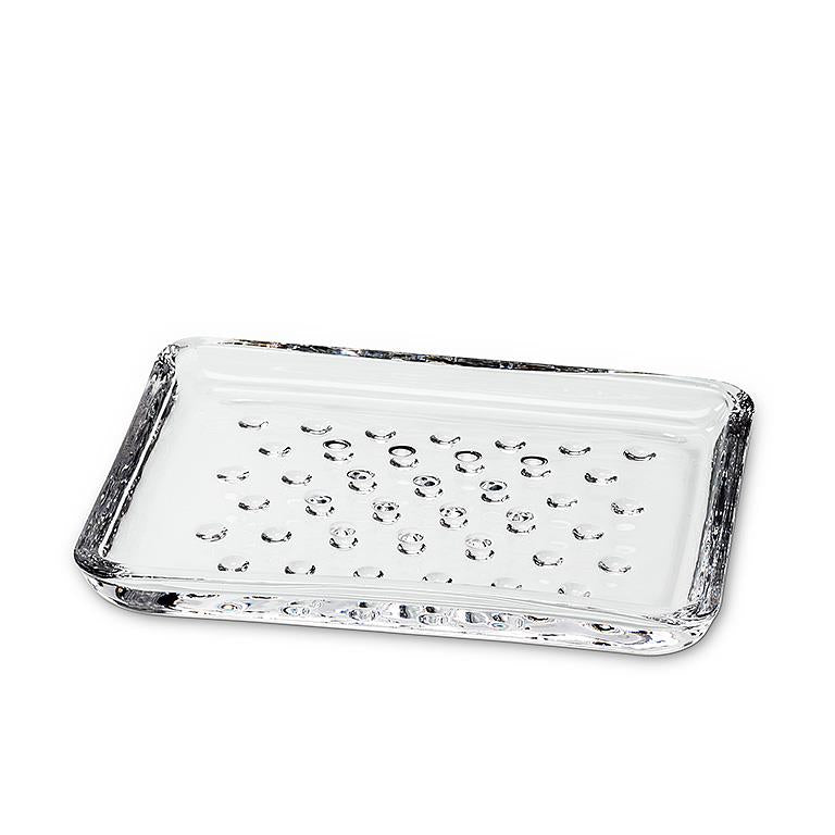 Clear dotted-texture glass soap dish, 5 inches long