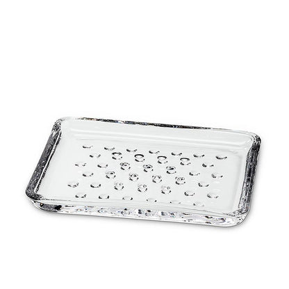 Clear dotted-texture glass soap dish, 5 inches long