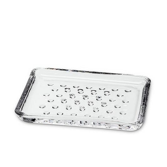 Clear dotted-texture glass soap dish, 5 inches long