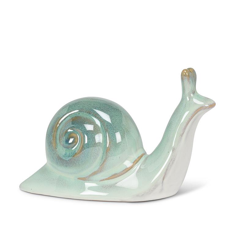 Turquoise glazed stoneware snail figurine, additional angle