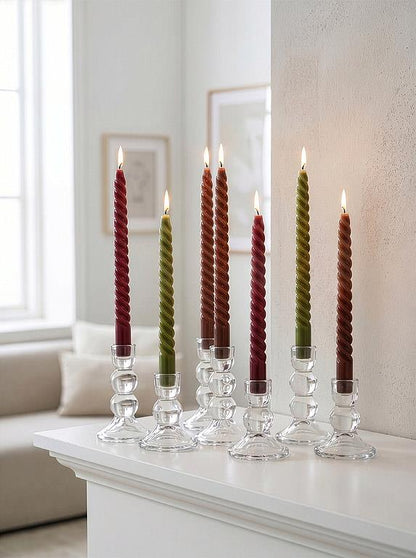 Green spiral-twist taper candles, additional angle