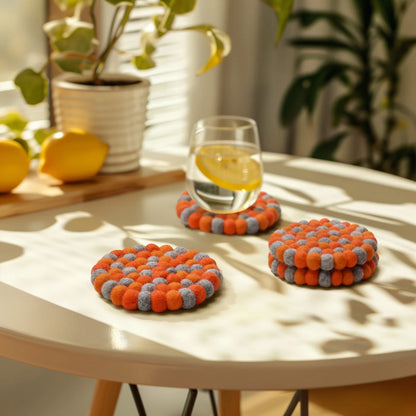 Modwool Felt Ball Coasters Orange + Grey