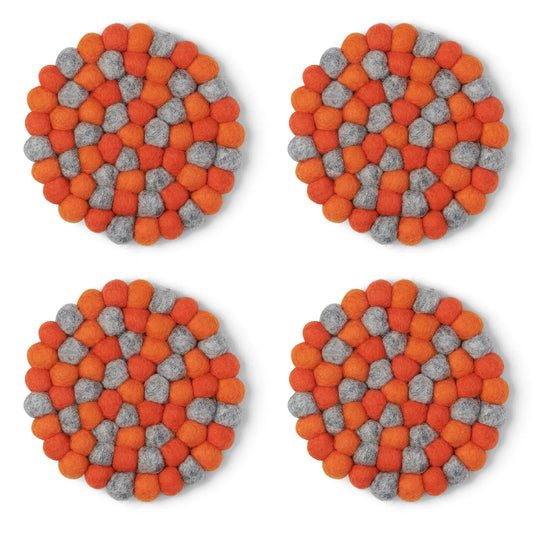 Modwool Felt Ball Coasters Orange + Grey