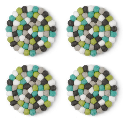 Modwool Felt Ball Coasters Teal/Green/Grey/White