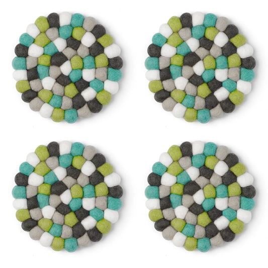 Modwool Felt Ball Coasters Teal/Green/Grey/White