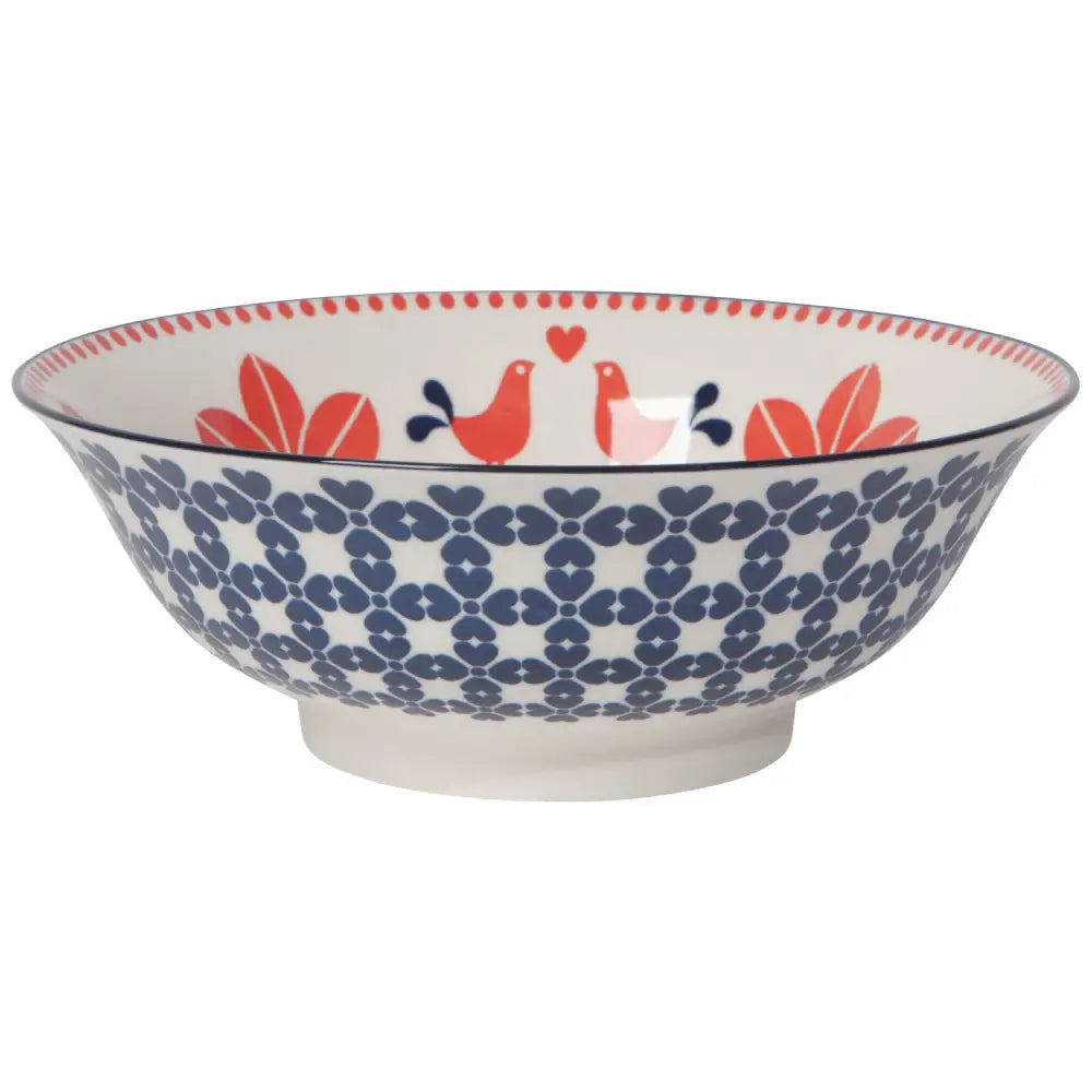Danica - Red Navy Bird Stamped Bowl 8 inch