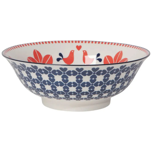 Danica - Red Navy Bird Stamped Bowl 8 inch