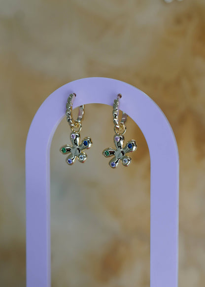 Wildflower Charm Twisted Hoop Earrings - Gold