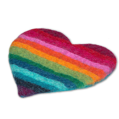 Felted Rainbow Stripe Heart Trivet