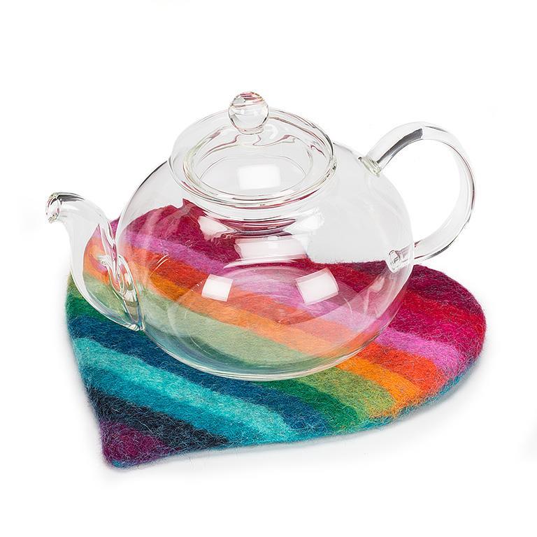 Felted Rainbow Stripe Heart Trivet