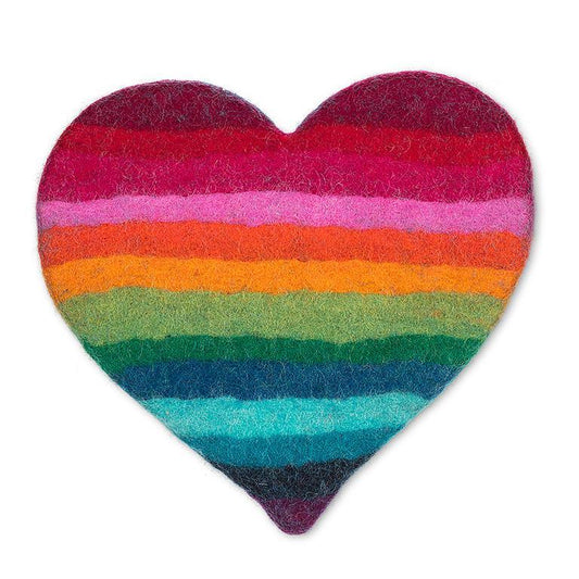 Felted Rainbow Stripe Heart Trivet