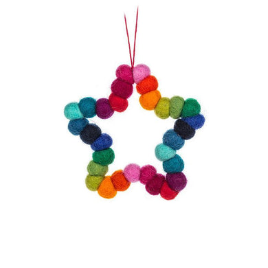 Rainbow Felted Ball Star Ornament