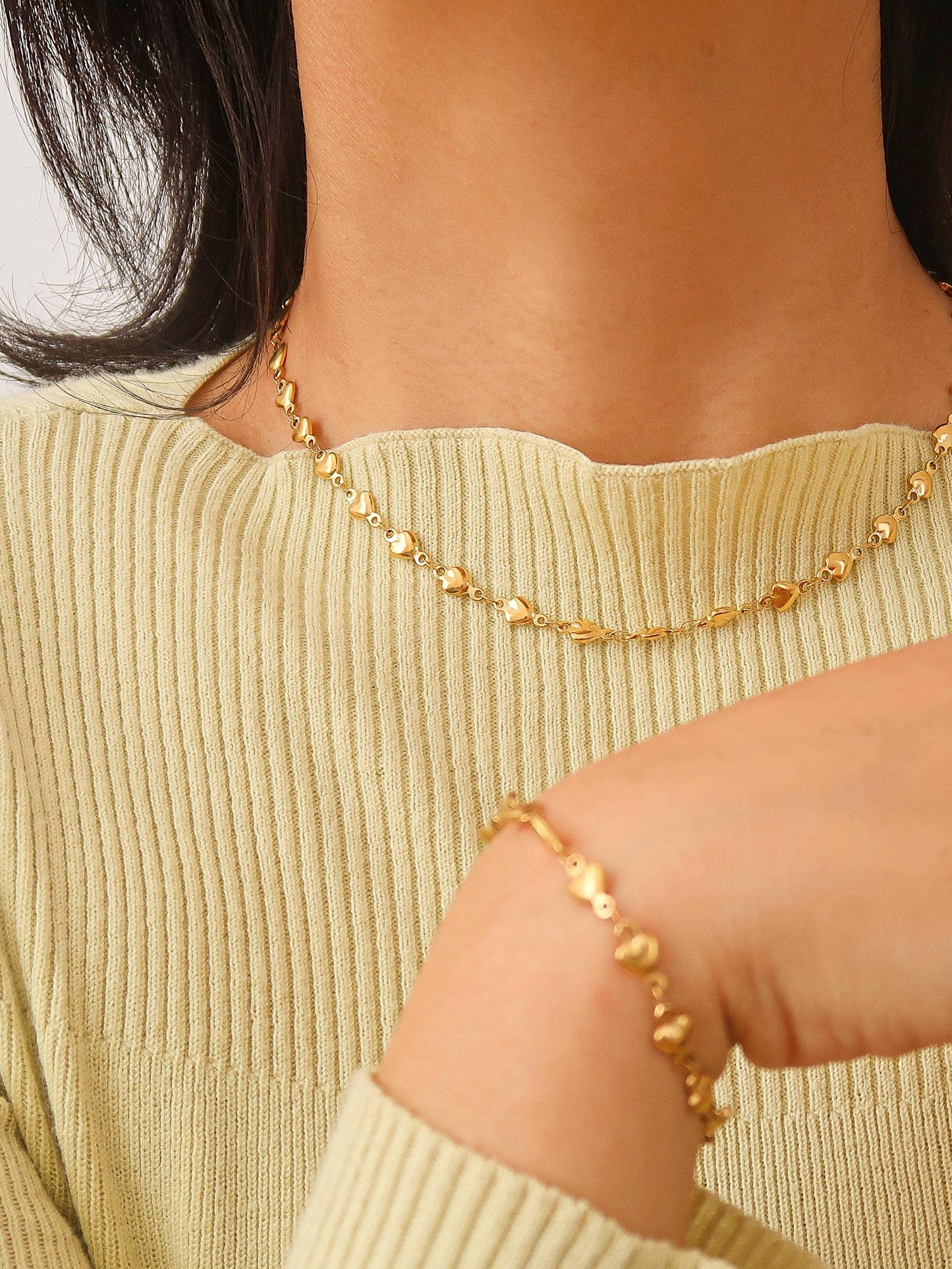 Madeleine Non-Tarnish Petite Heart Chain Bracelet & Necklace