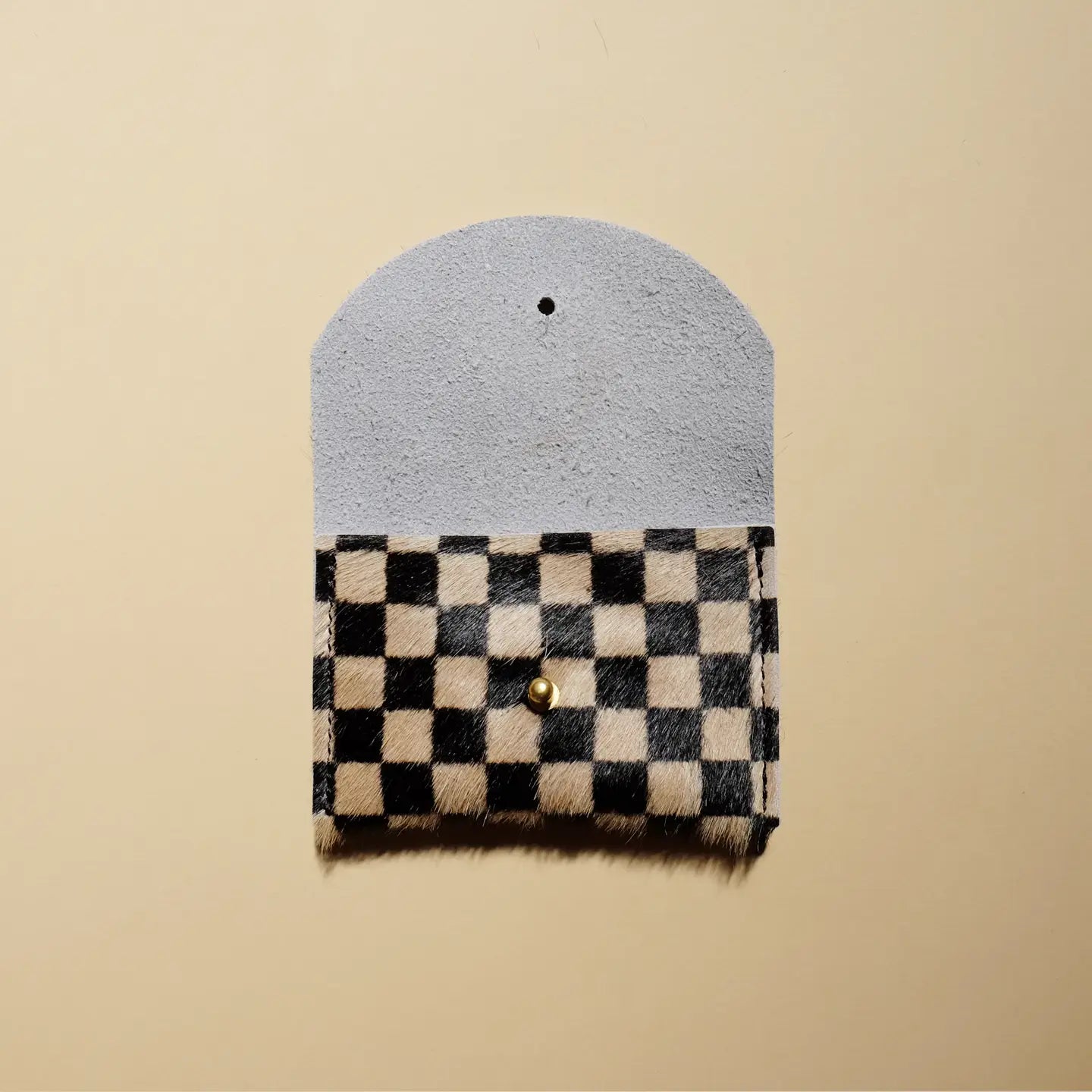 Tan Checkered Hair on Hide Cardholder