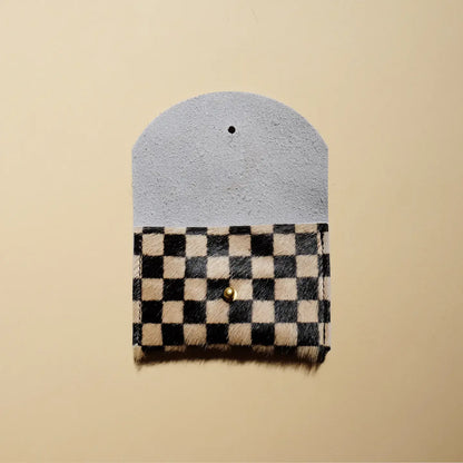 Tan Checkered Hair on Hide Cardholder