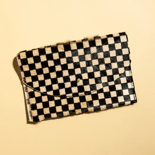 Checkered Hair on Hide Envelope Pouch