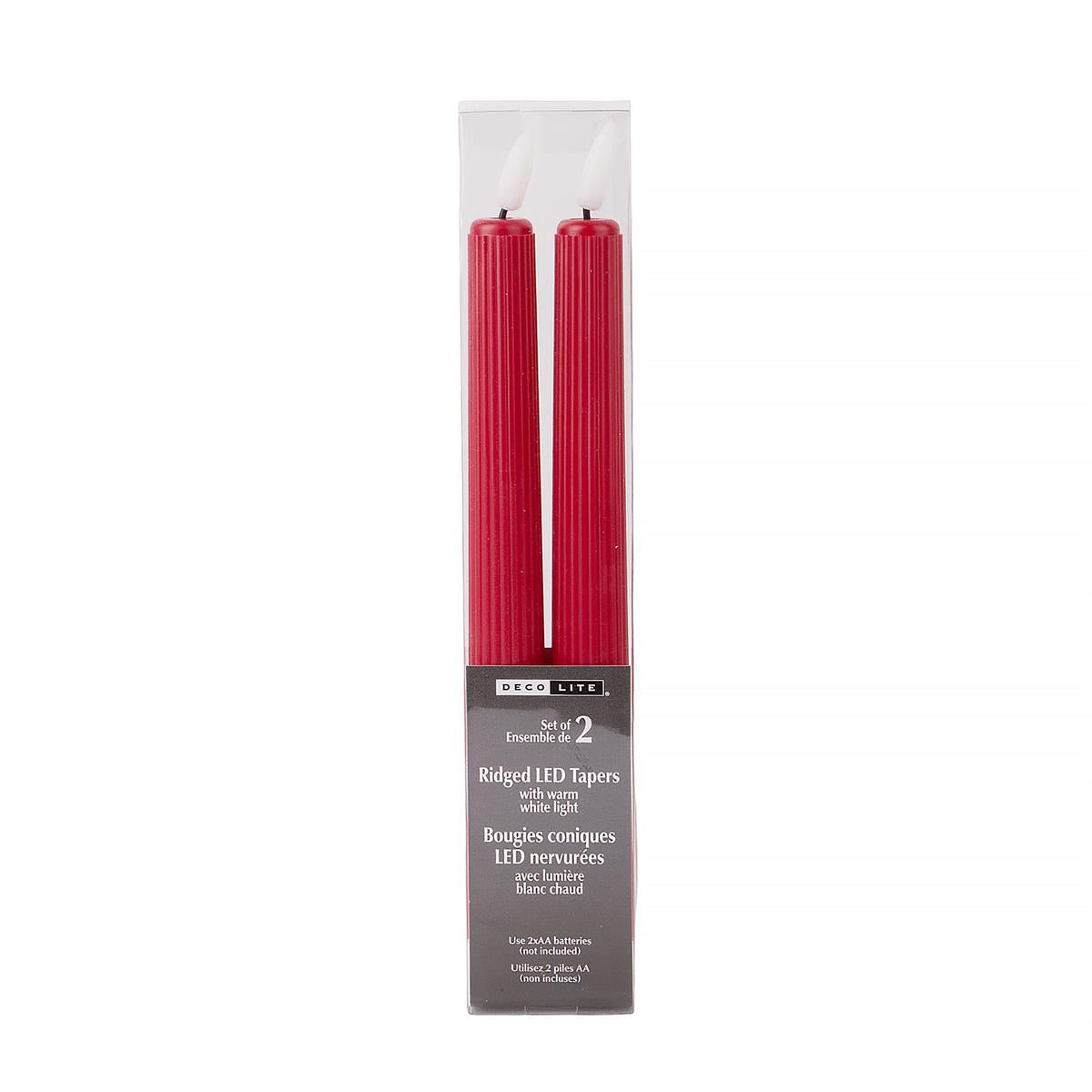 LED Ridged Taper Candles Warm Red