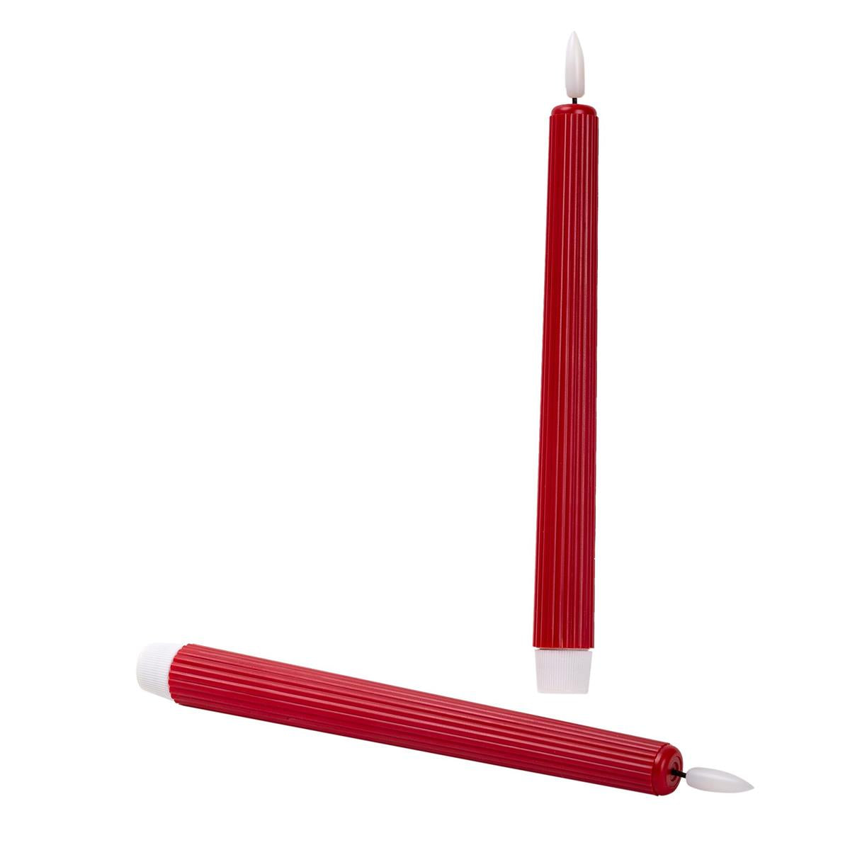 LED Ridged Taper Candles Warm Red