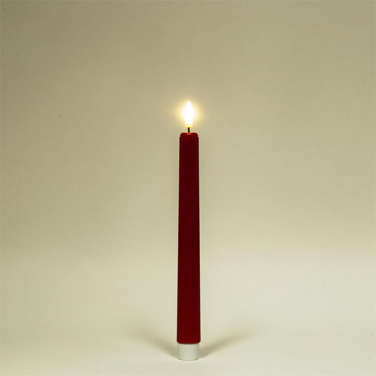 LED Ridged Taper Candles Warm Red