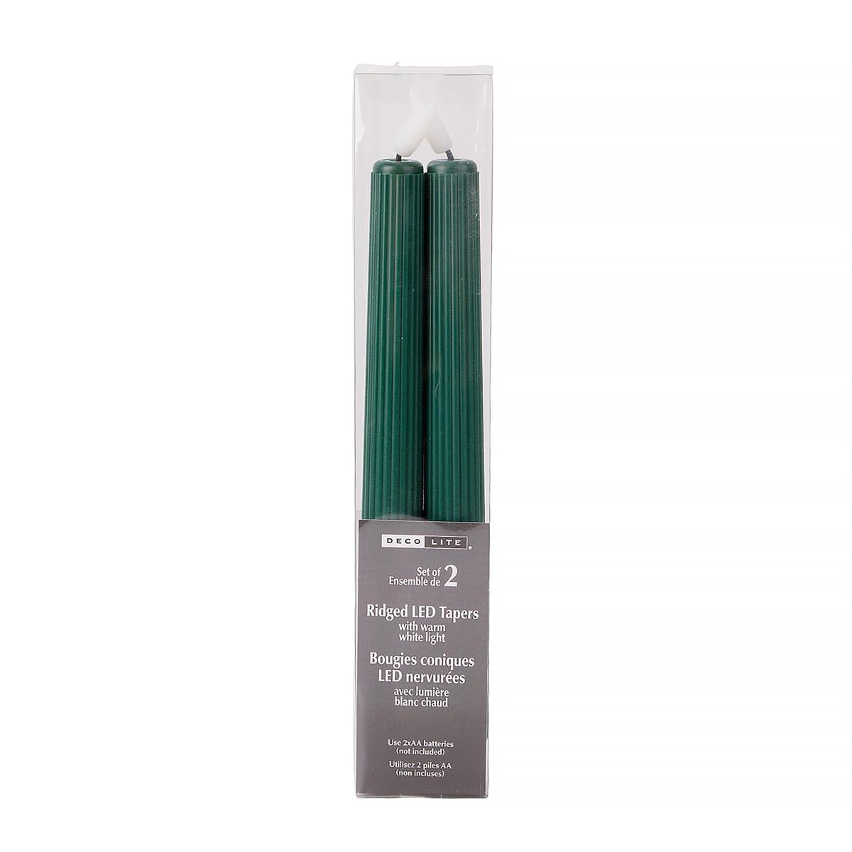 LED Ridged Taper Candles Green