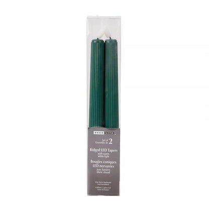 LED Ridged Taper Candles Green