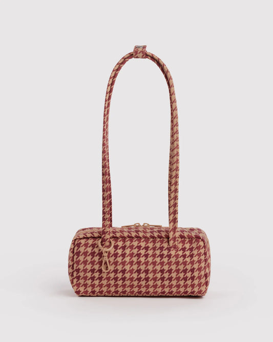 BAGGU Small Nylon Bowler Bag - Tan Houndstooth