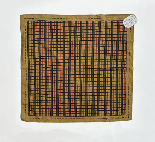 Close-up of the wonky plaid pattern on the cotton bandana fabric