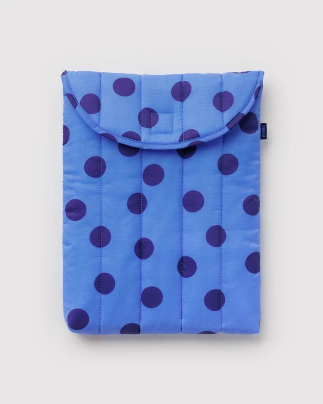 BAGGU Puffy Laptop Sleeve 13"/14" in Blue Polka Dot print with velcro flap closure - PABOOM