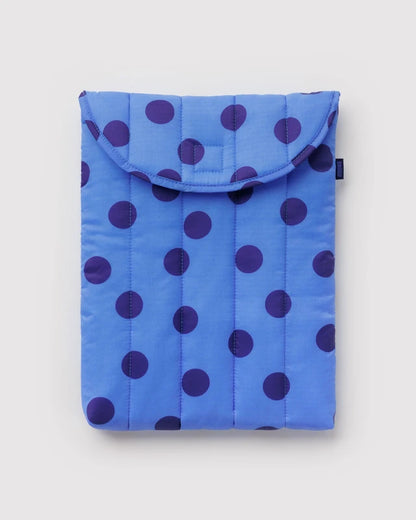 BAGGU Puffy Laptop Sleeve 13"/14" in Blue Polka Dot print with velcro flap closure - PABOOM