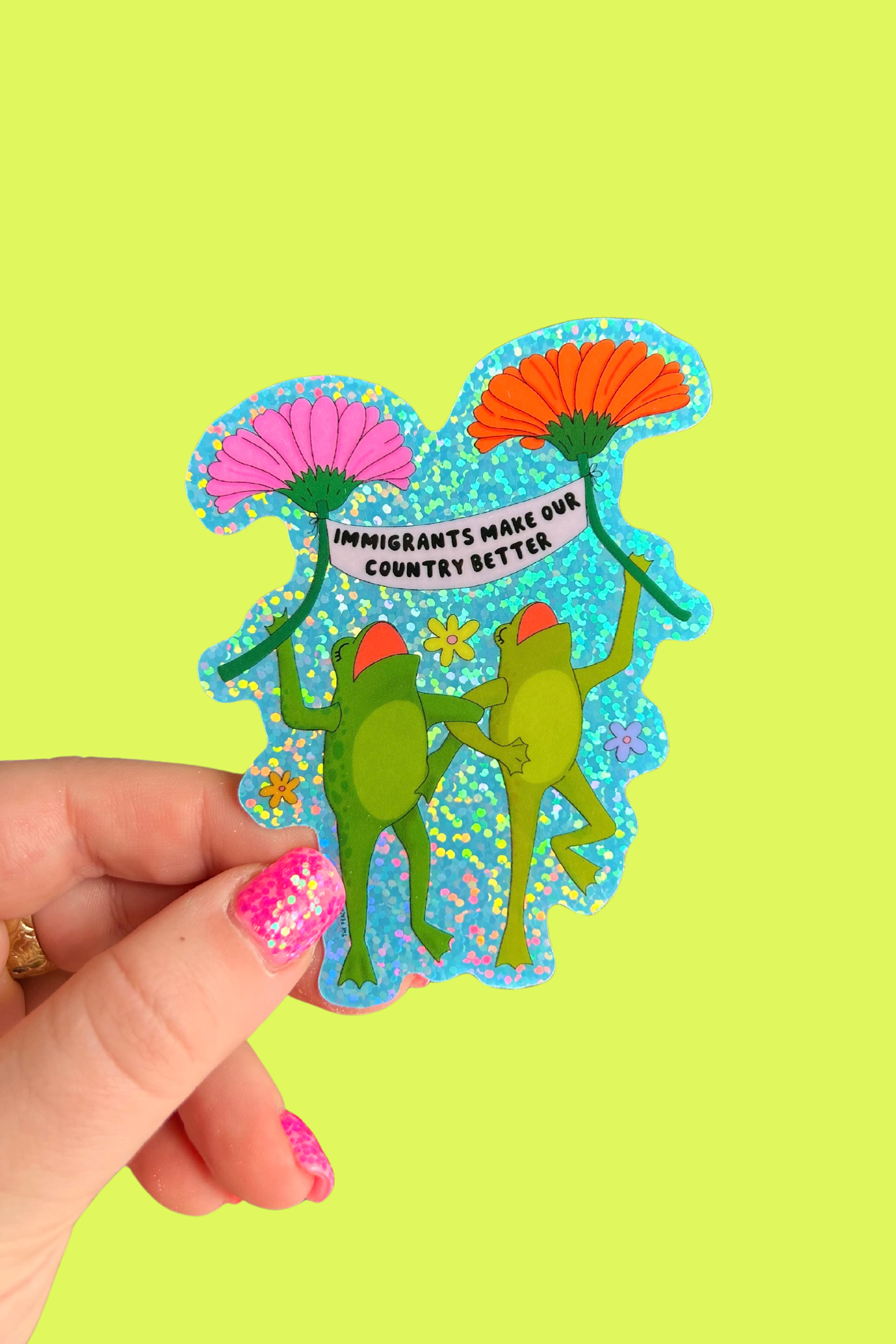 Sticker shown at an angle to catch the glitter