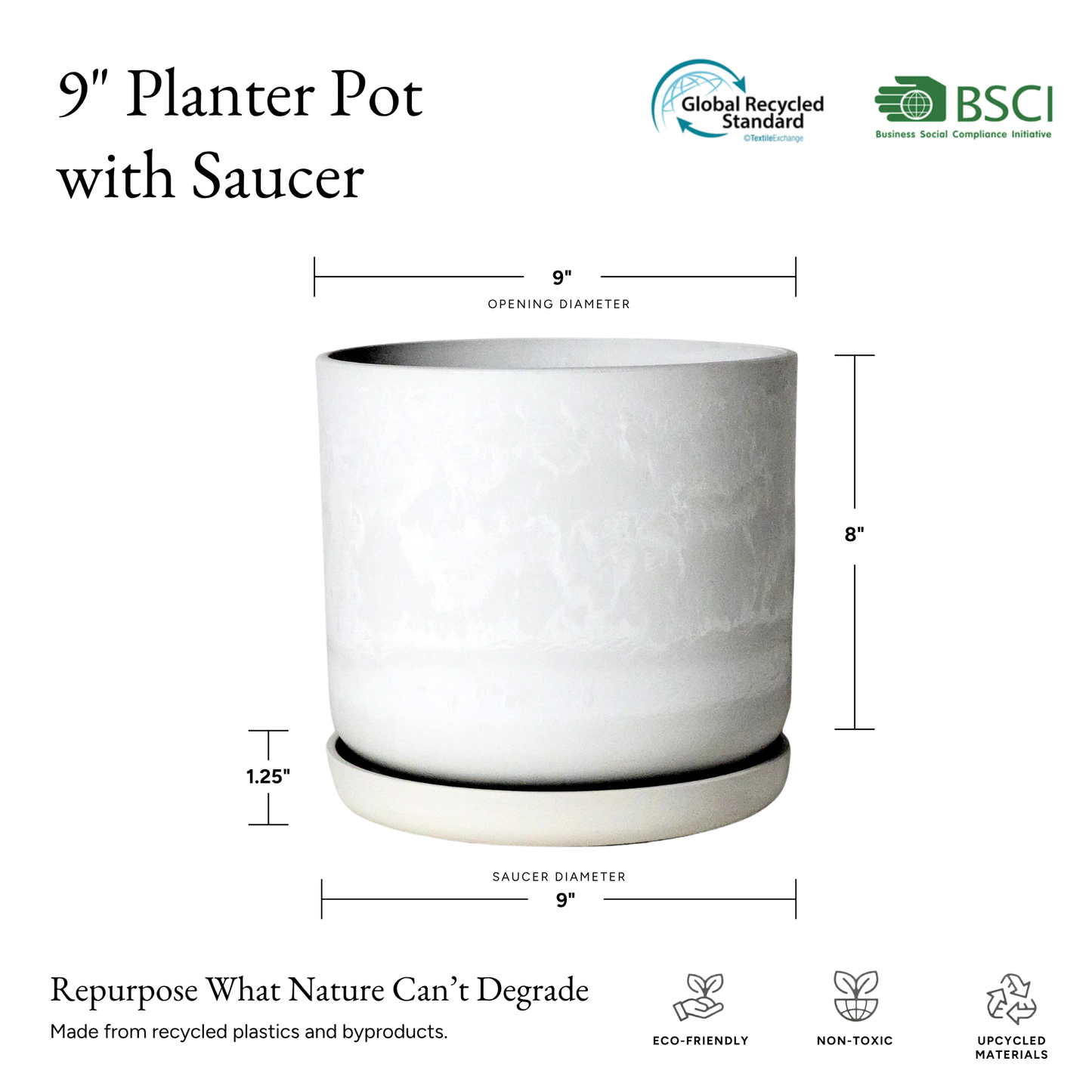 Kanso Designs Planter + Saucer 9” - White Stone