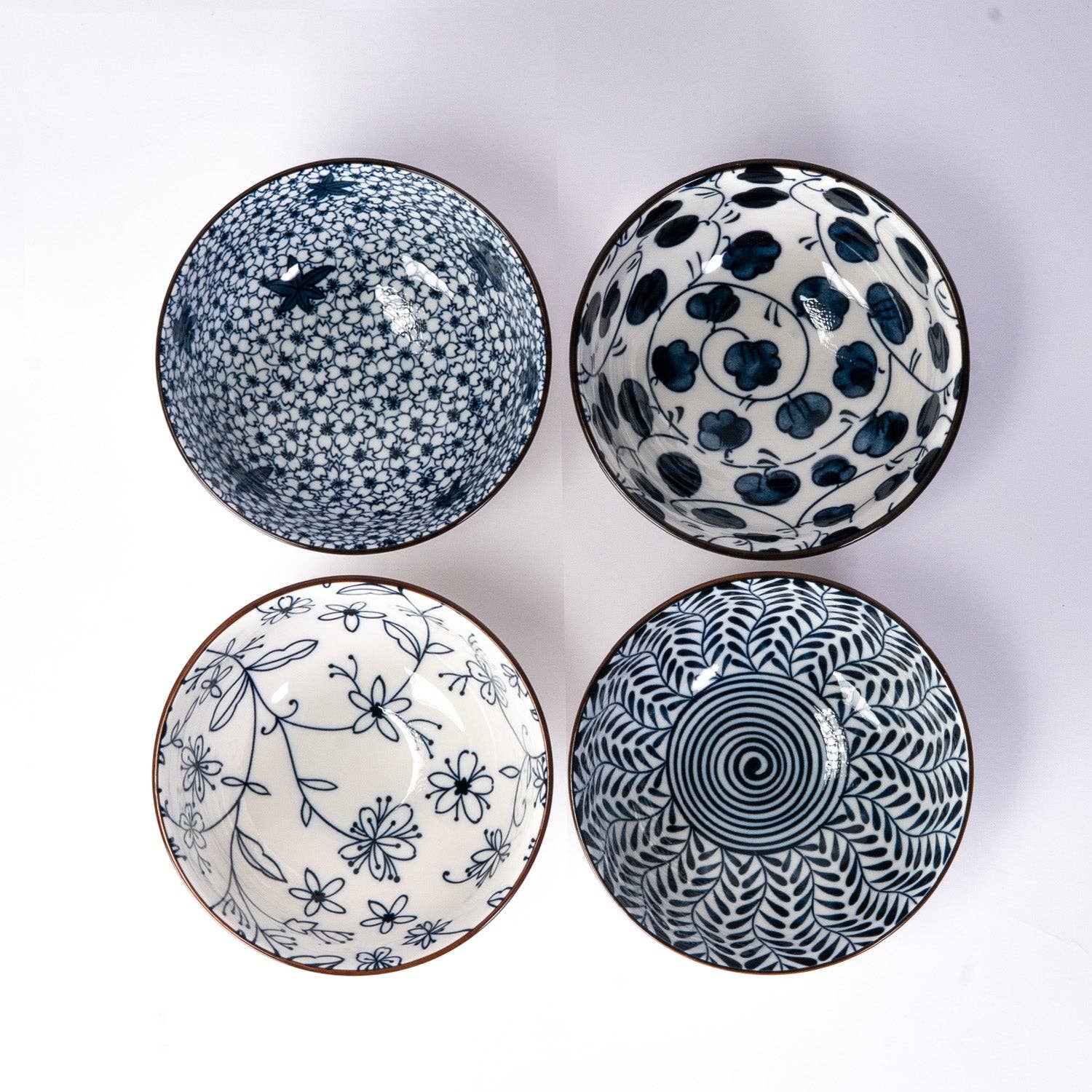 Nippon Blue rice bowl close-up of floral pattern interior
