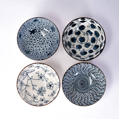 Nippon Blue rice bowl close-up of floral pattern interior
