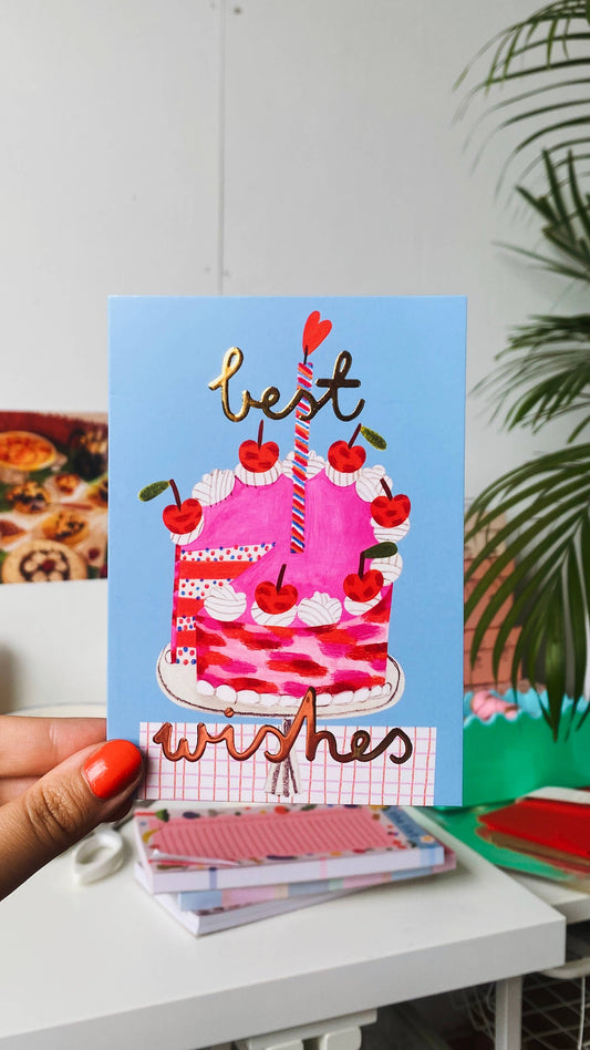 Celebration Cake Gold Foil Greeting Card - Daria Solak Illustrations