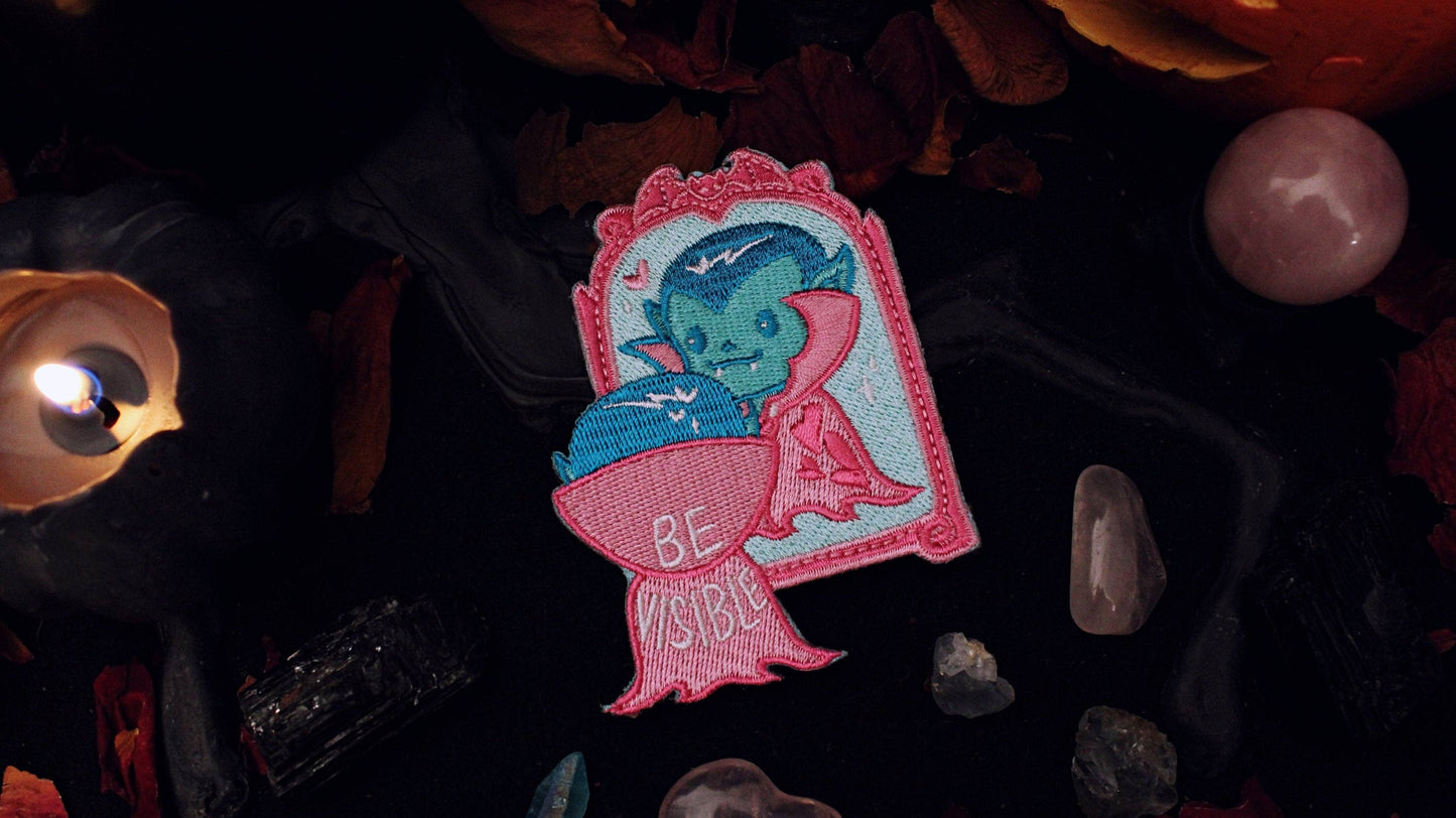 Be Visible Trans Patch ironed onto a denim jacket