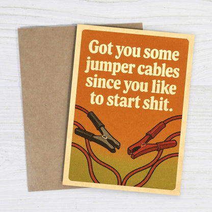 Jumper Cables Insult card shown from another angle
