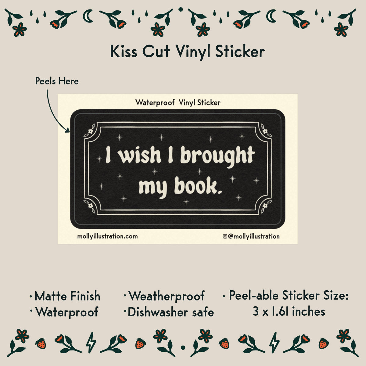 Close-up of the book illustration on the I Wish I Brought My Book sticker