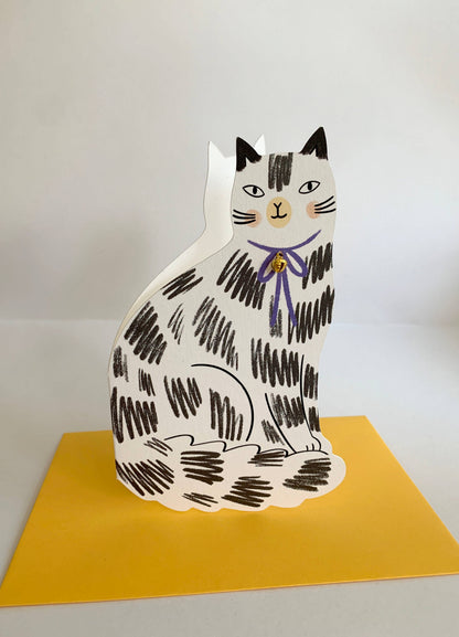 Sitting Kitty Shaped Greeting Card Loveheart stacked with other Kitty Kenda shaped cards