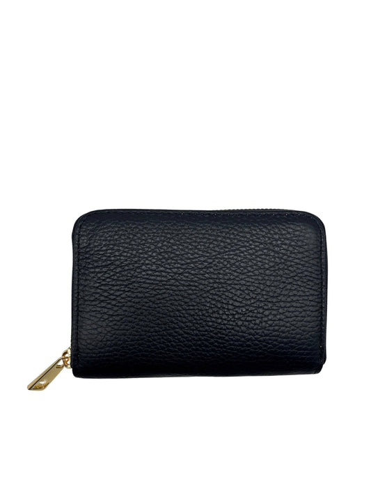 Solid black grained leather zip-around wallet (listed as navy)