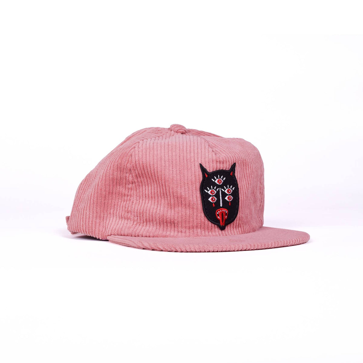 Side view of the pink corduroy Snake Lord dad hat showing the adjustable back clasp - PABOOM