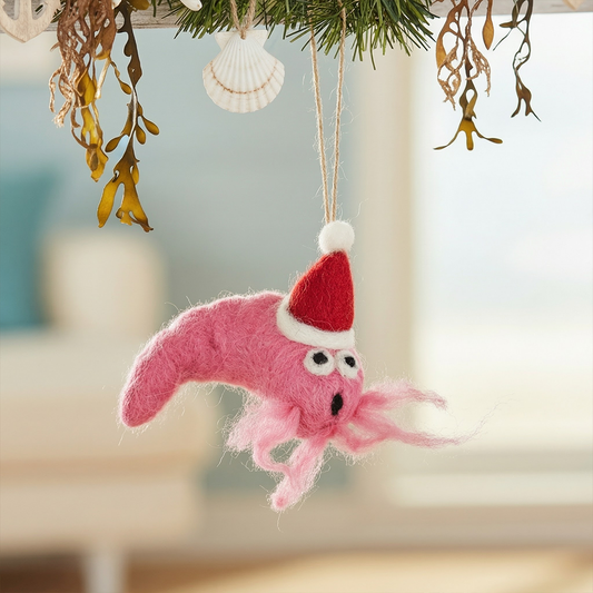 Handmade Felt Festive Prawn Hanging Christmas Decoration